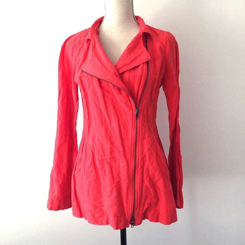 Eileen Fisher Crinkle Coat Asymmetrical Zip Hood